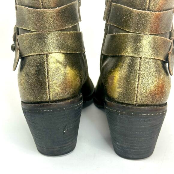 OTBT Bexar Distressed look Leather Gold Booties - Picture 10 of 14